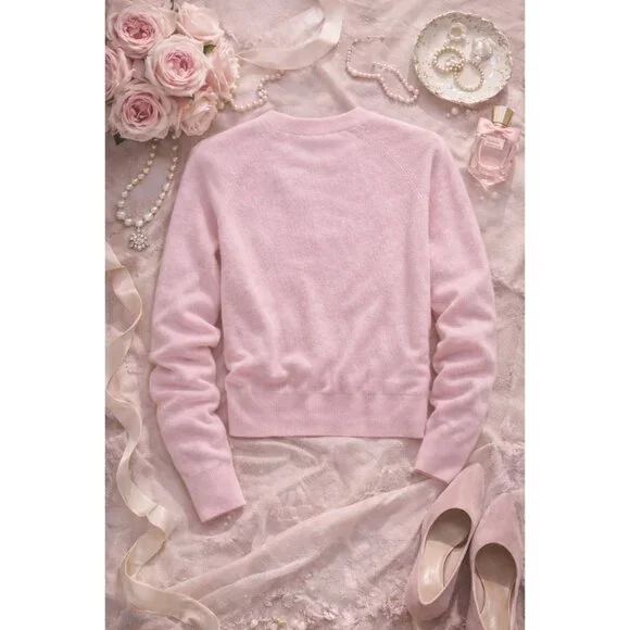 Aqua 100% Cashmere Crewneck Cardigan Cotton Candy Light Pink XS New With Tags - Picture 7 of 15